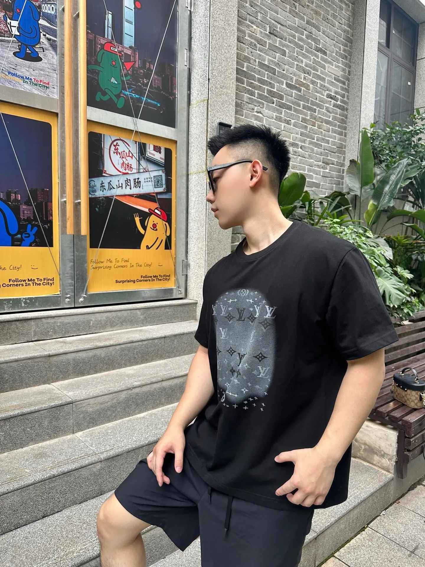 Louis Vuitton/Louis Vuitton ink rendering printed decorative short sleeves